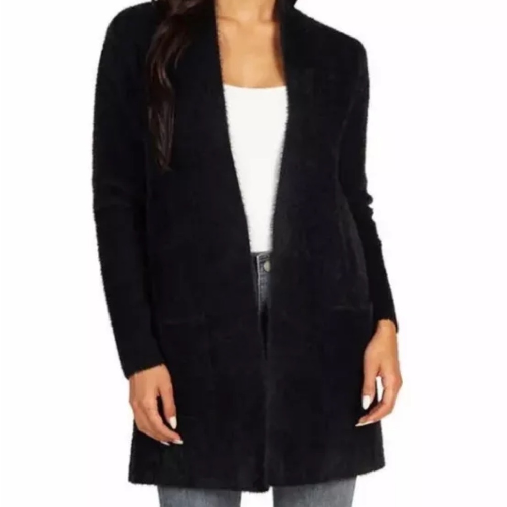 Love token ladies fuzzy black open cardigan 2 from pockets size S NWT - Picture 4 of 9